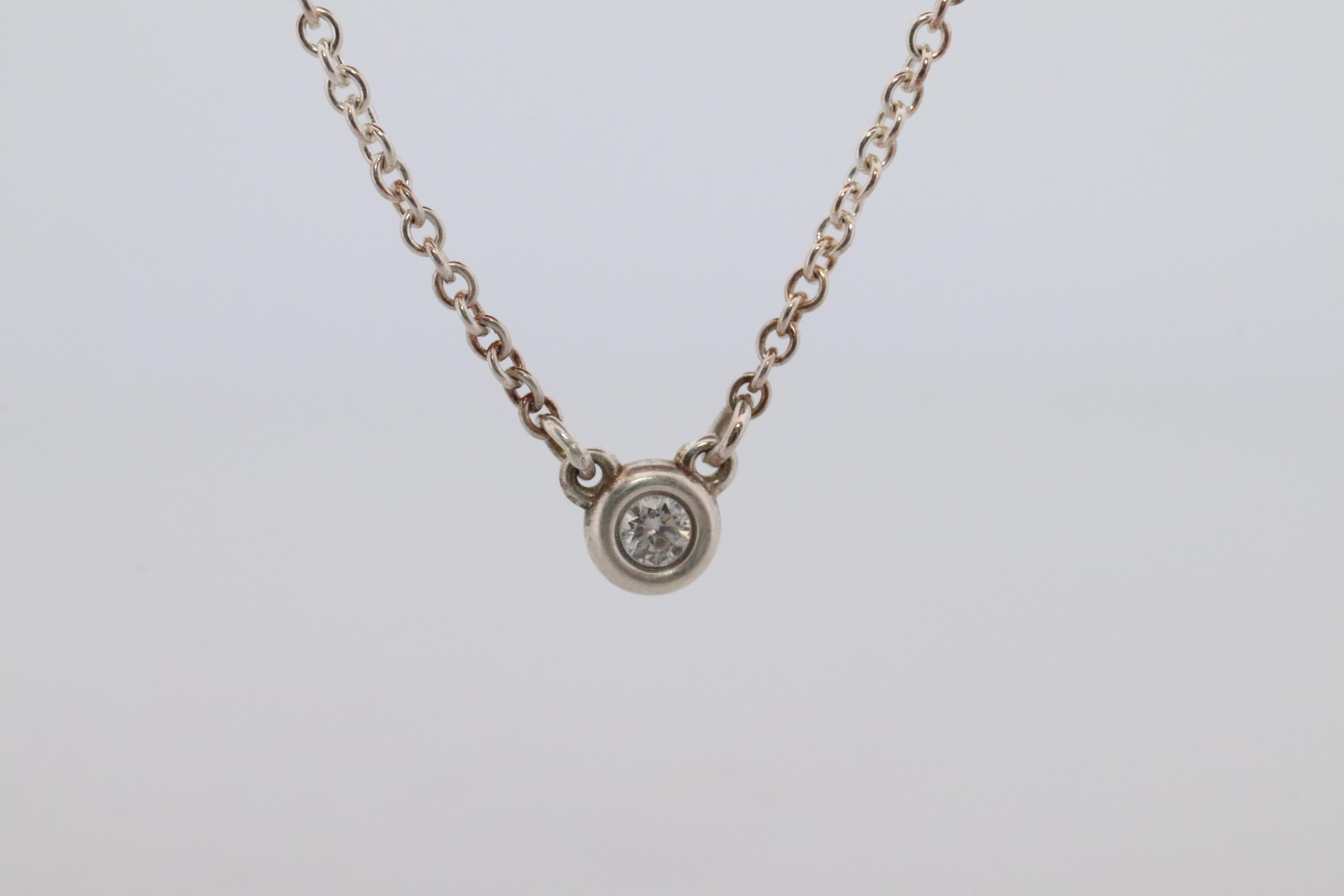 Tiffany Co Necklace Elsa Peretti Diamond by the Yard Solitaire 925 Sterling 1P In Good Condition For Sale In Port Charlotte, FL