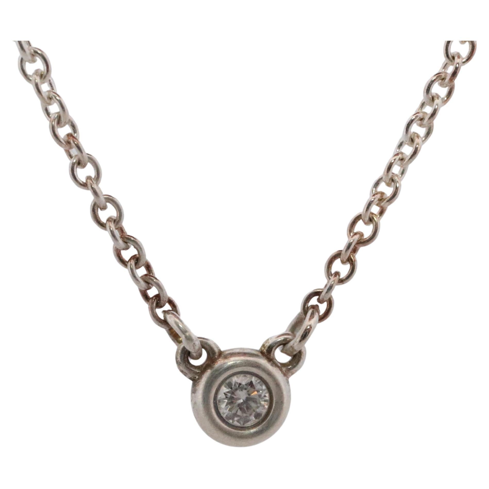 Collar Tiffany Co. Elsa Peretti Solitario de diamantes por metros 925 Libra esterlina 1P