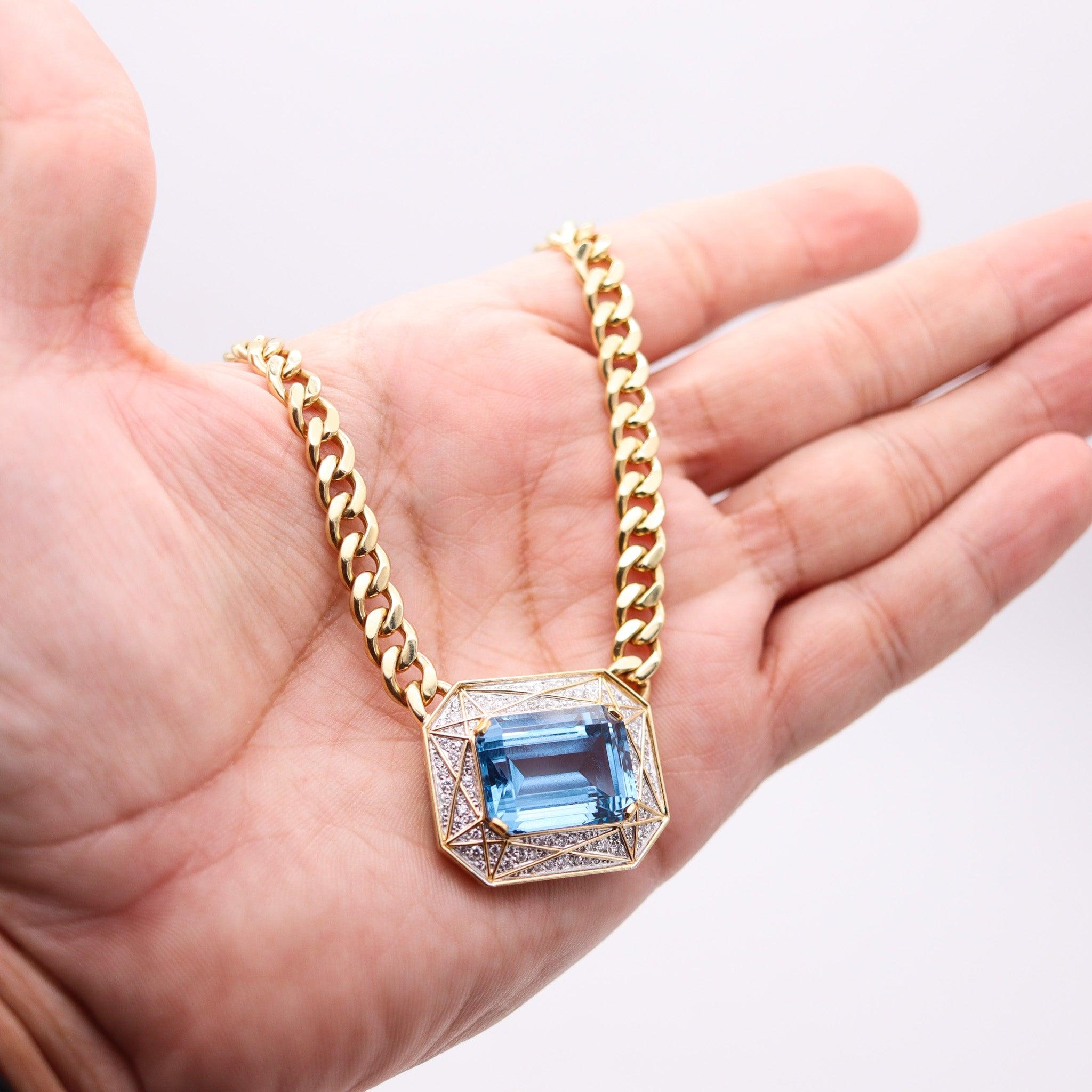 TIFFANY & CO. Collier en or jaune 18Kt Platine VS Diamants et Aigue-marine en vente 4