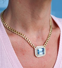 TIFFANY & CO. Necklace In 18Kt Yellow Gold Platinum VS Diamonds & Aquamarine