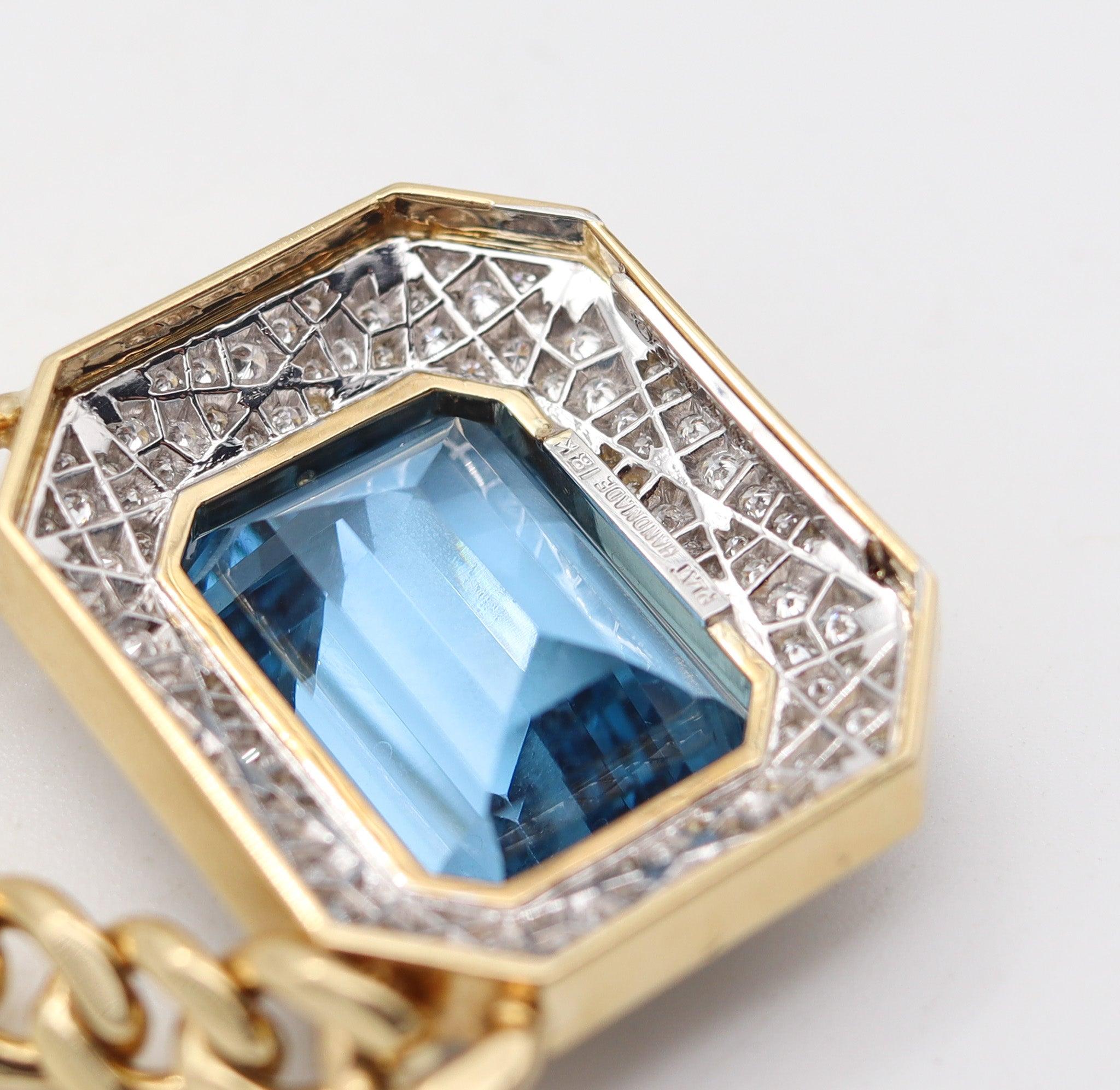 TIFFANY & CO. Collier en or jaune 18Kt Platine VS Diamants et Aigue-marine en vente 2