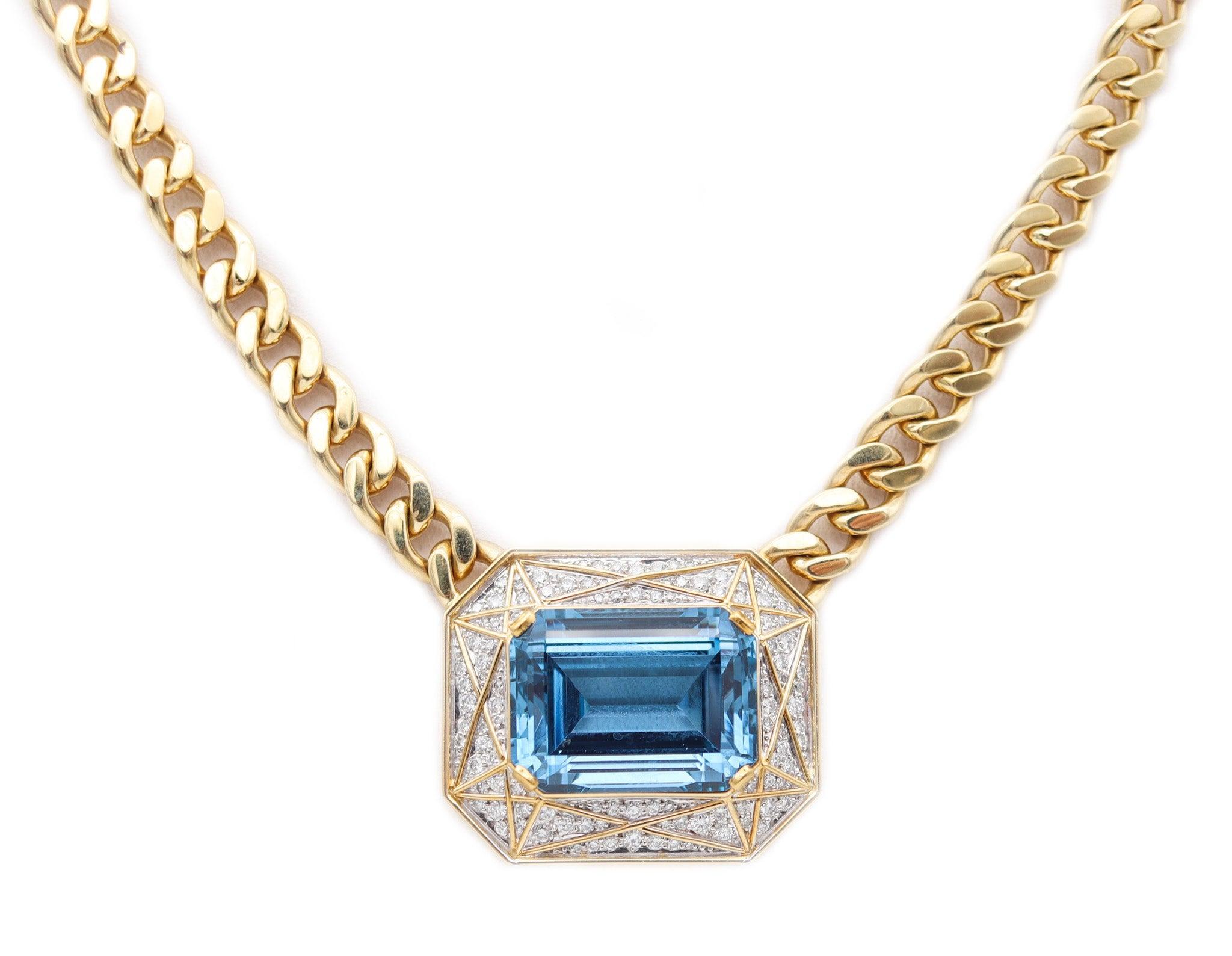 TIFFANY 
CO. Collier en or jaune 18Kt Platine VS Diamants et Aigue-marine en vente