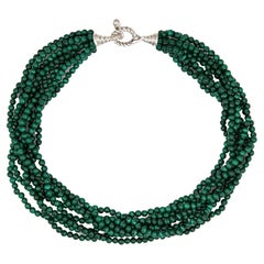 Tiffany & Co Necklace Malachite Multi Strand Torsade Toggle Vintage Fine Jewelry