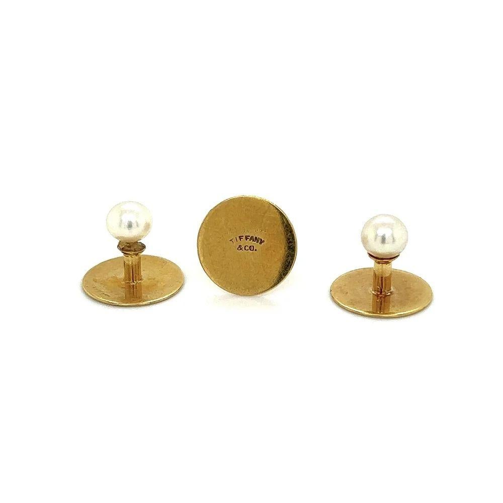 Modernist TIFFANY & CO New York 3 Pearl and Gold Stud Set in Original Tiffany & Co Box For Sale