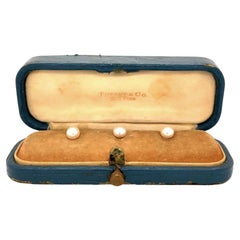 Retro TIFFANY & CO New York 3 Pearl and Gold Stud Set in Original Tiffany & Co Box