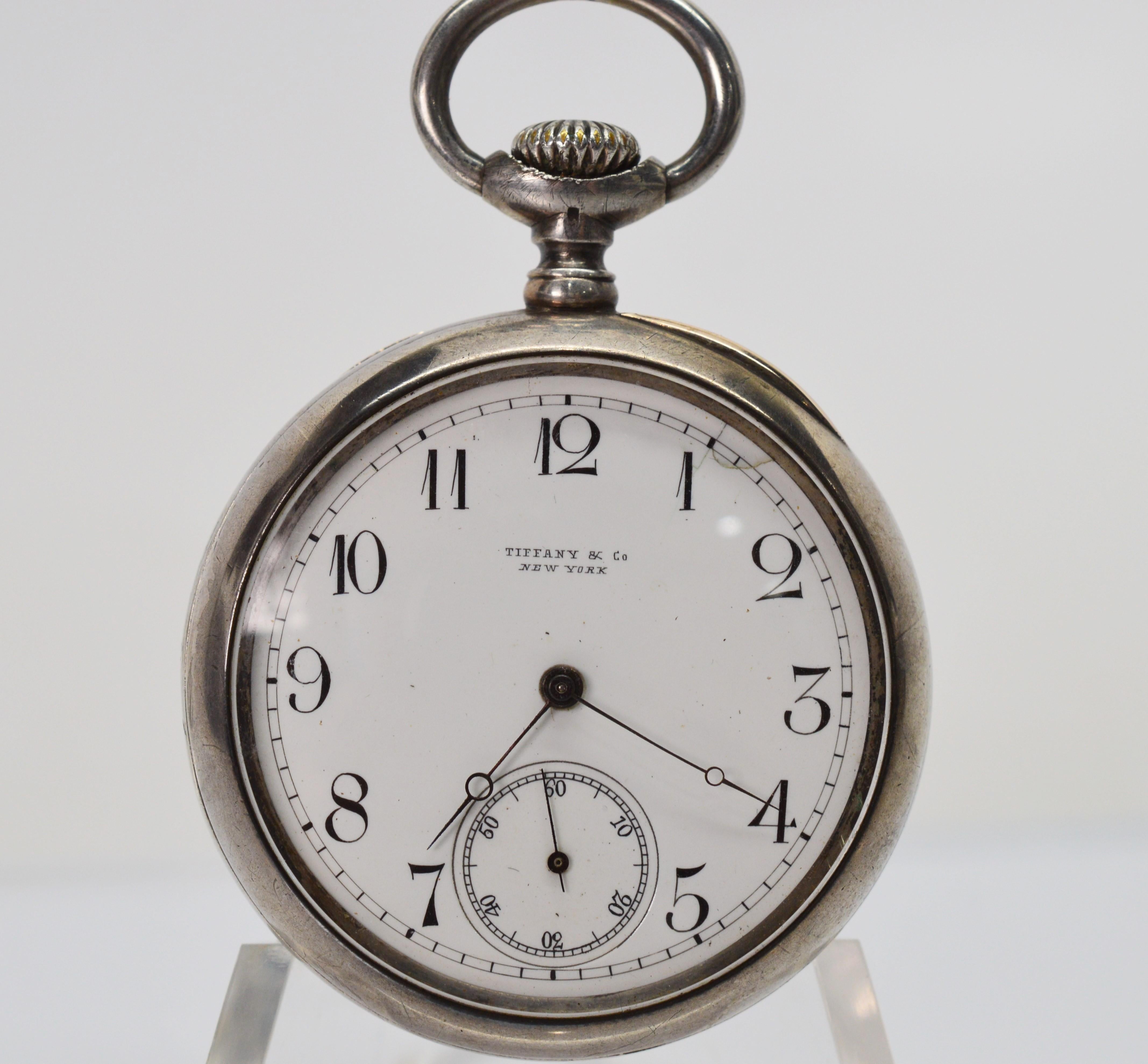 Tiffany & Co. New York Sterling Silver Pocket Watch 5