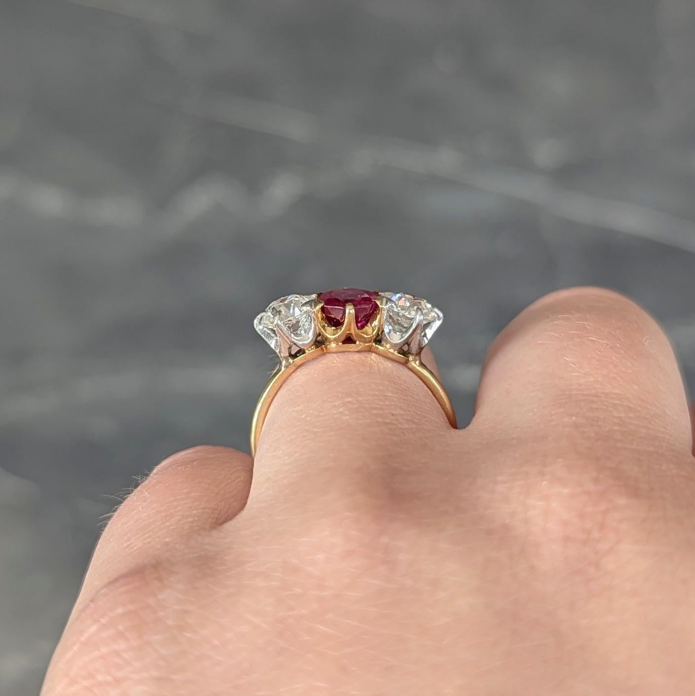 Tiffany & Co. No Heat Burma Ruby Diamond Platinum 18K Yellow Gold Antique Ring For Sale 4