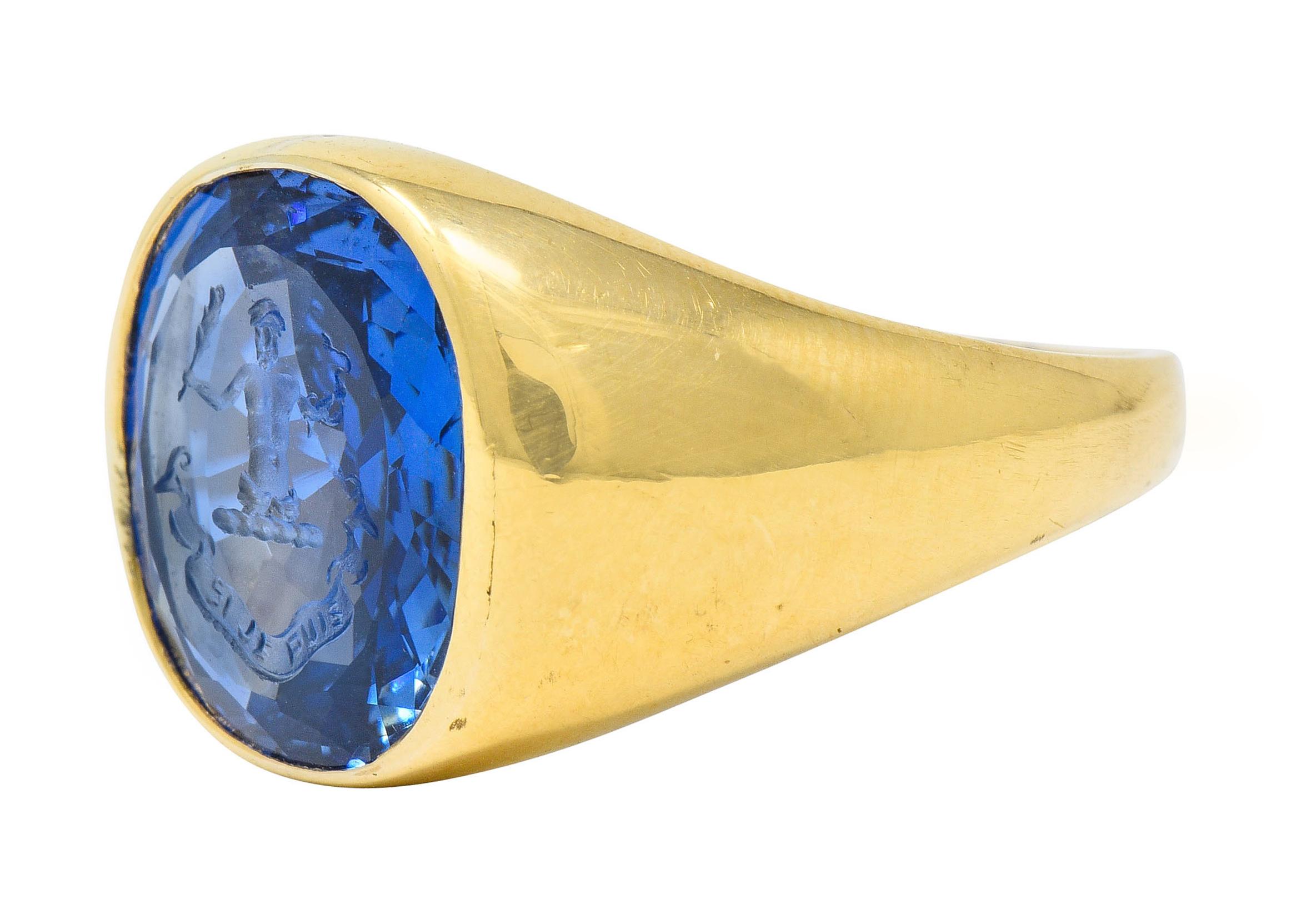 Retro Tiffany & Co. No Heat Ceylon Sapphire Intaglio 18K Gold Hercules Signet Ring