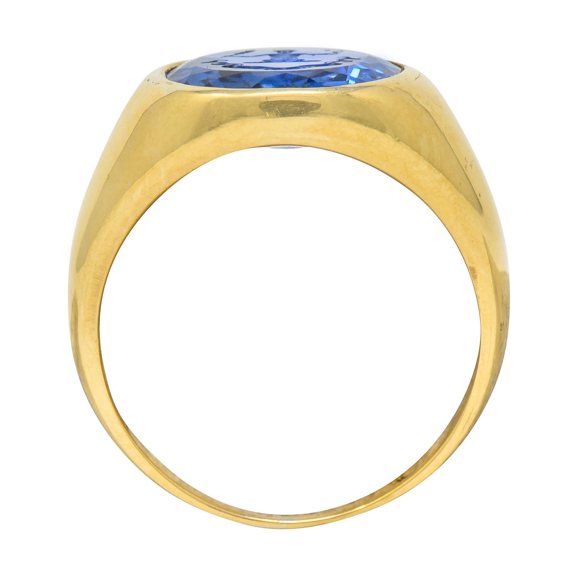 Tiffany & Co. No Heat Ceylon Sapphire Intaglio 18K Gold Hercules Signet Ring In Excellent Condition In Philadelphia, PA