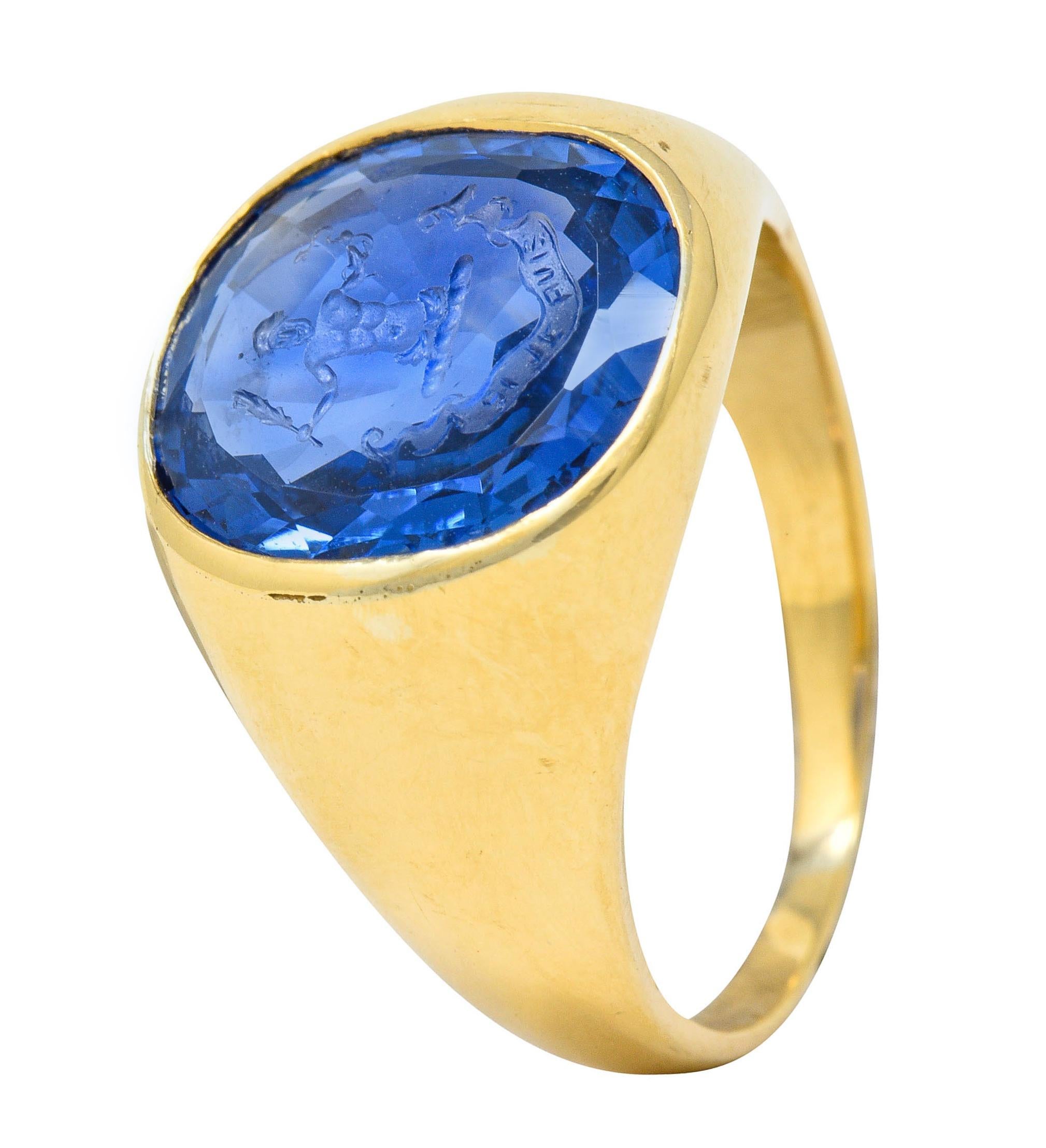 Women's or Men's Tiffany & Co. No Heat Ceylon Sapphire Intaglio 18K Gold Hercules Signet Ring