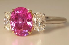 Tiffany & Co. No-Heat Pink Sapphire Diamond Three-Stone Ring, 3.57 Carats