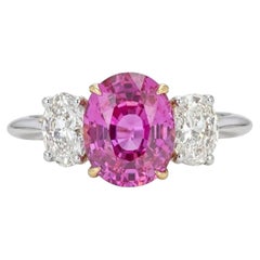 Tiffany & Co. No-Heat Pink Sapphire Diamond Three-Stone Ring, 3.57 Carats