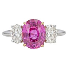 Tiffany & Co. No-Heat Pink Sapphire Diamond Three-Stone Ring, 3.57 Carats