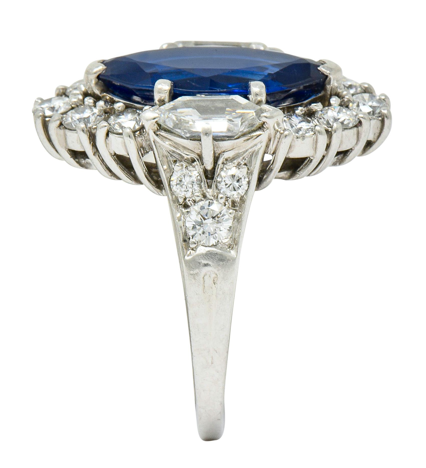Tiffany & Co. No Heat Sapphire Diamond Platinum Navette Cluster Ring AGL 3