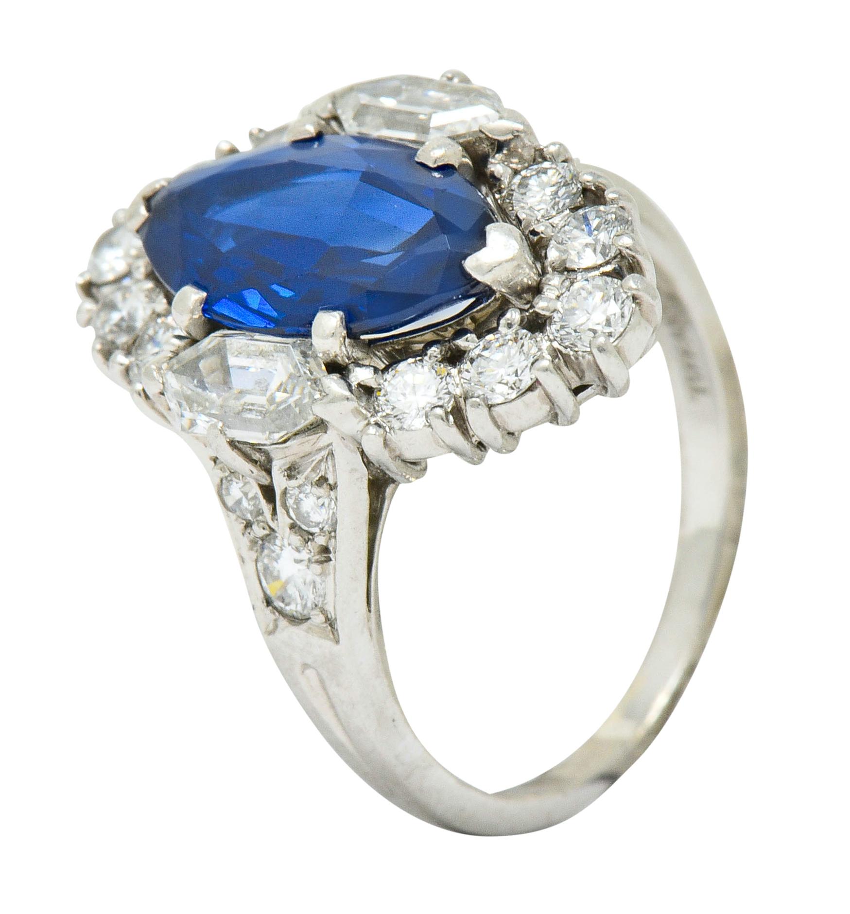 Tiffany & Co. No Heat Sapphire Diamond Platinum Navette Cluster Ring AGL 4