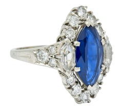 Tiffany & Co. No Heat Sapphire Diamond Platinum Navette Cluster Ring AGL