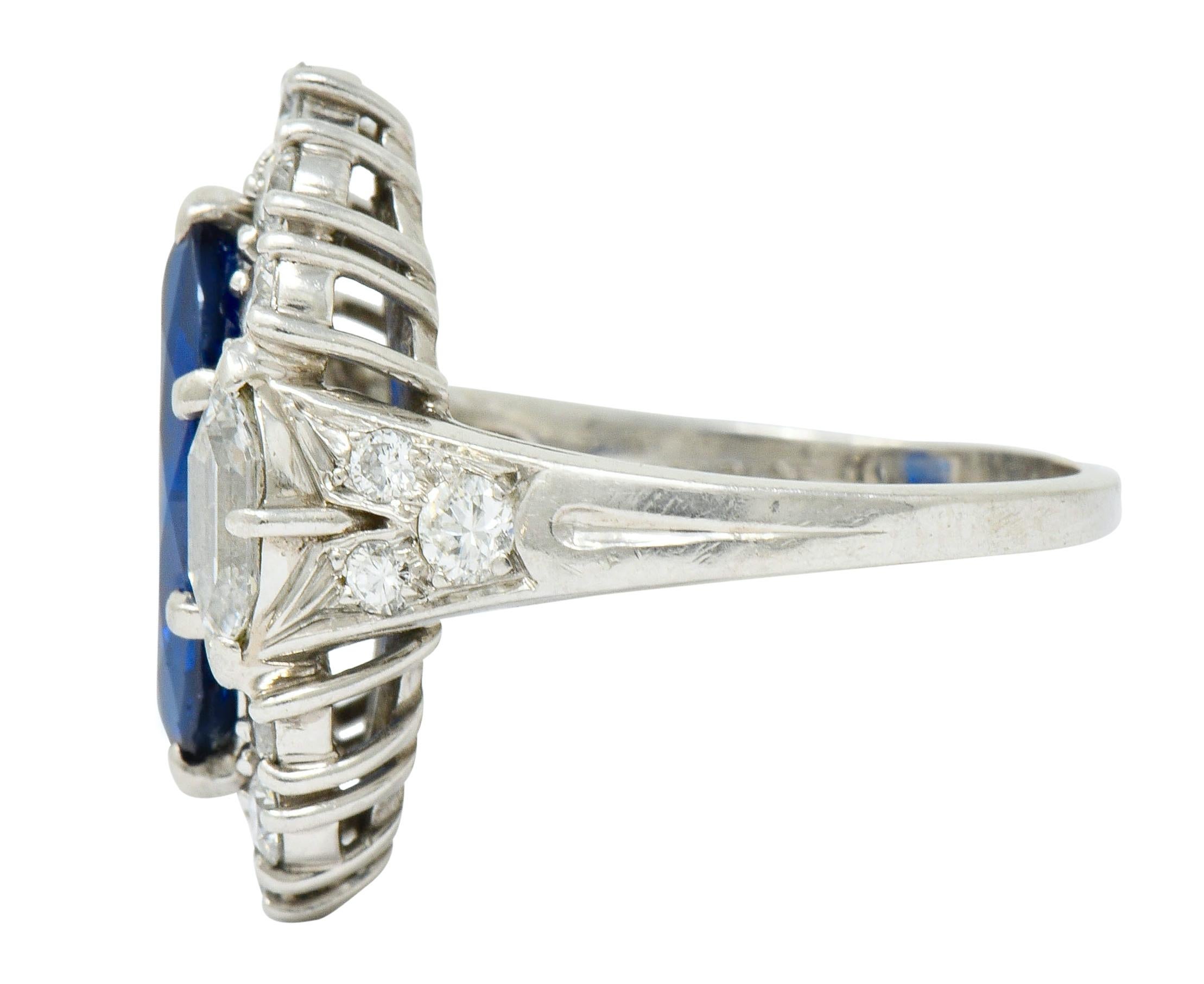 Pear Cut Tiffany & Co. No Heat Sapphire Diamond Platinum Navette Cluster Ring AGL