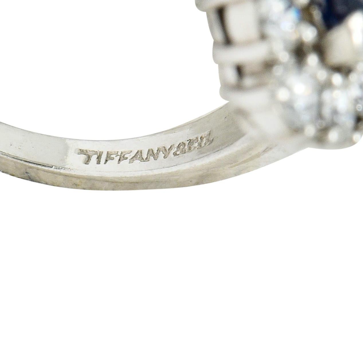 Women's or Men's Tiffany & Co. No Heat Sapphire Diamond Platinum Navette Cluster Ring AGL