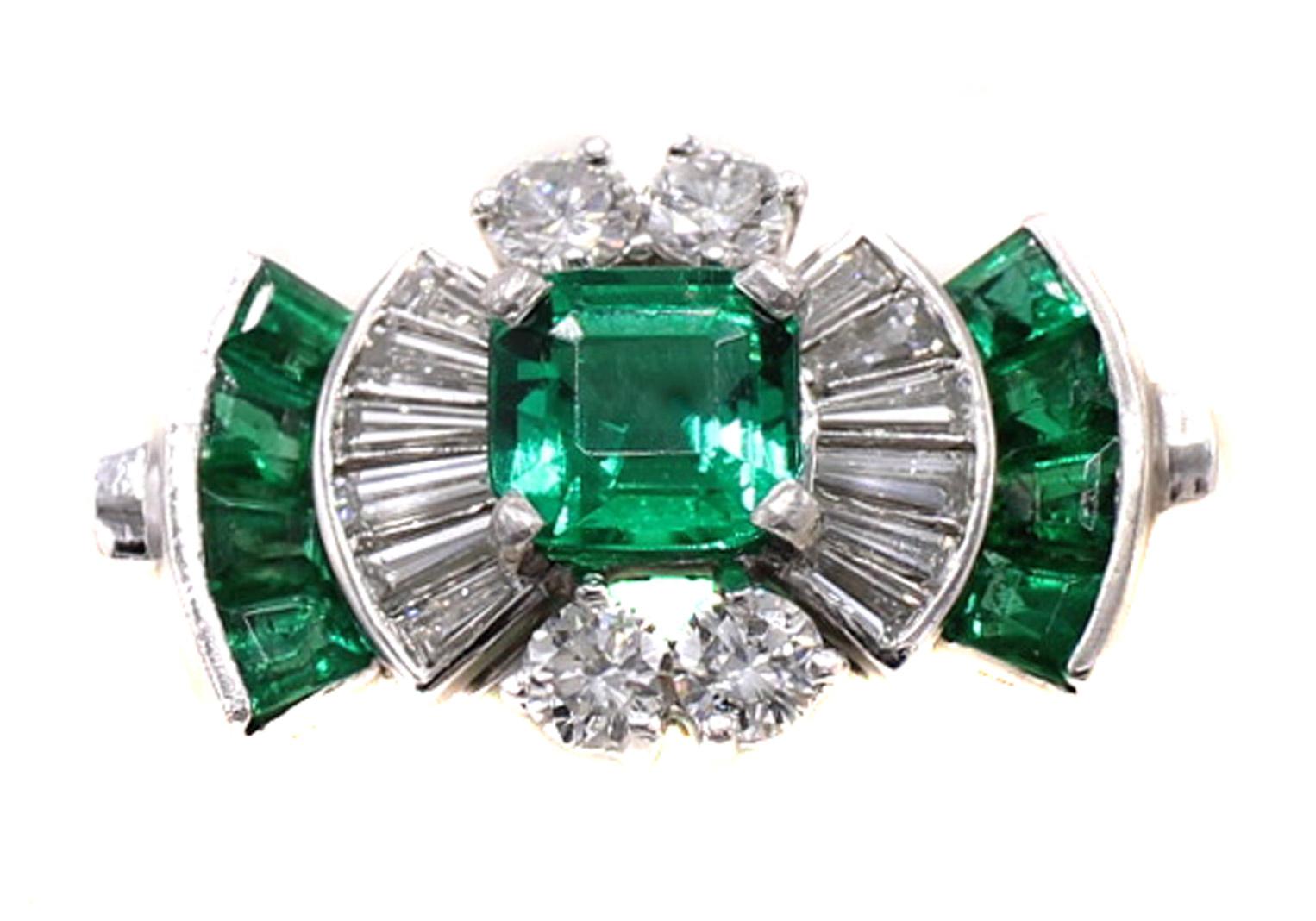 Tiffany & Co. No Oil Colombian  Emerald Diamond Retro Ring  In Excellent Condition For Sale In New York, NY