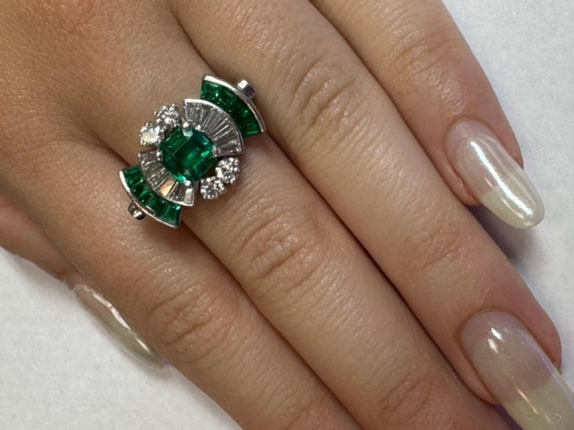 Tiffany & Co. No Oil Colombian  Emerald Diamond Retro Ring  1
