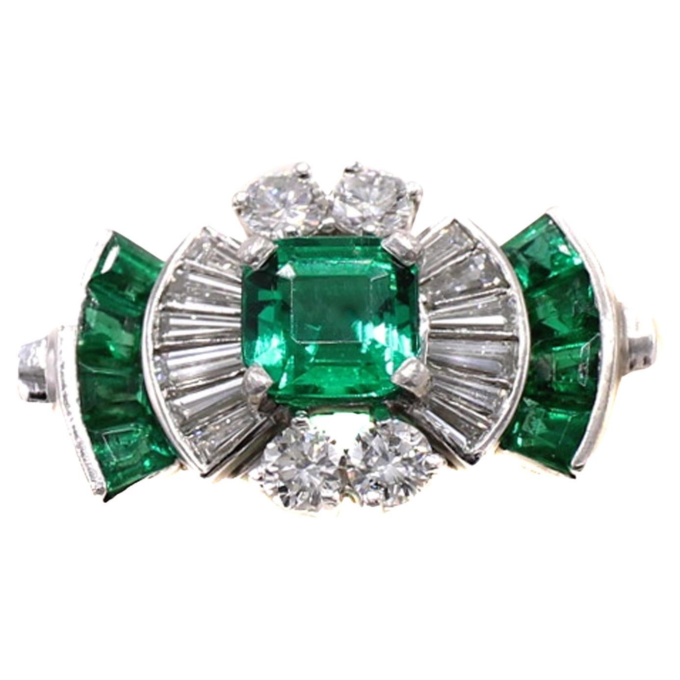 Tiffany & Co. No Oil Colombian  Emerald Diamond Retro Ring  For Sale