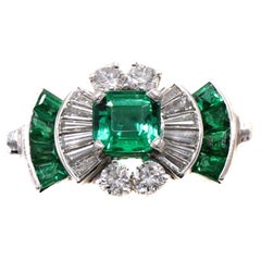 Tiffany & Co. No Oil Colombian  Emerald Diamond Retro Ring 
