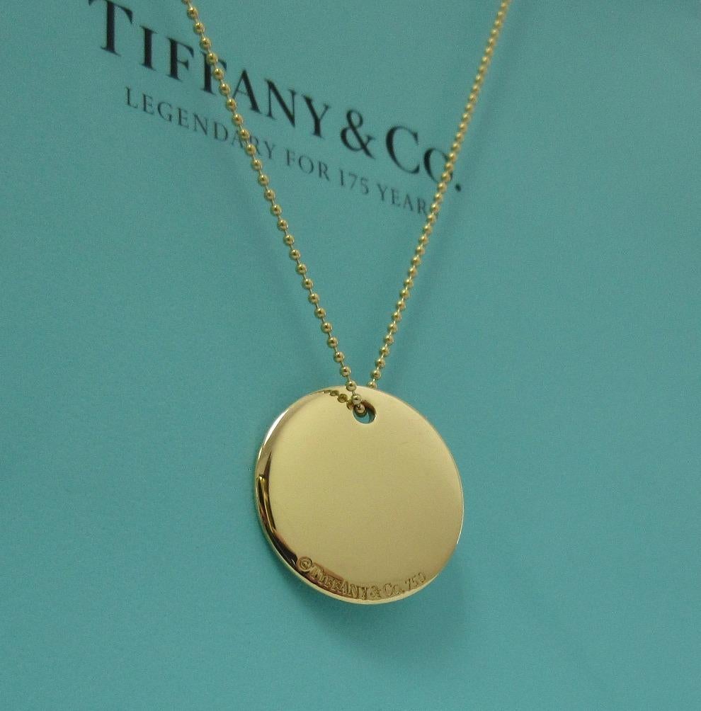 TIFFANY & Co. Notes 18K Gold Alphabet Letter B Disc Round Pendant Necklace LARGE 1