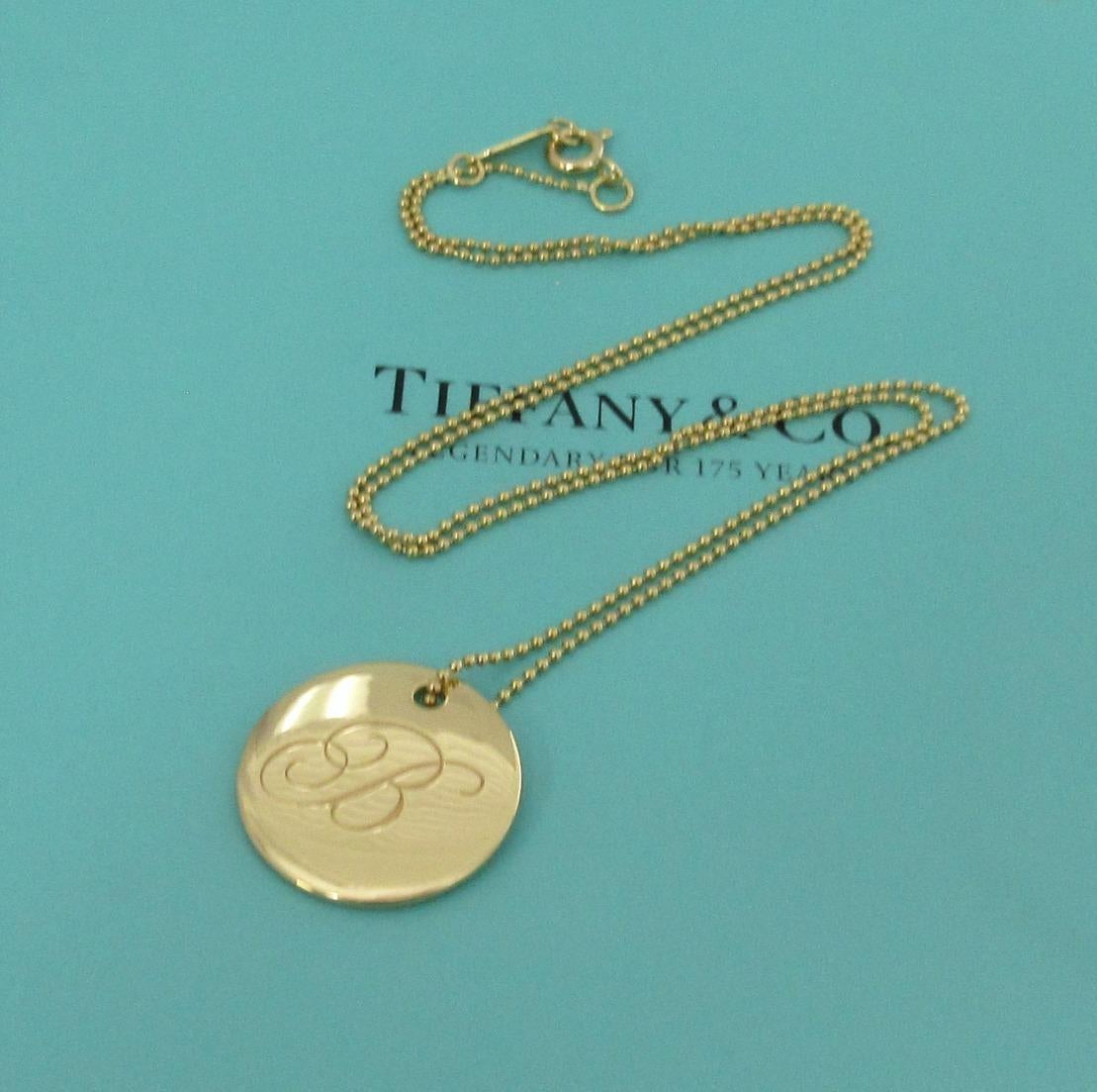 TIFFANY & Co. Notes 18K Gold Alphabet Letter B Disc Round Pendant Necklace LARGE 3