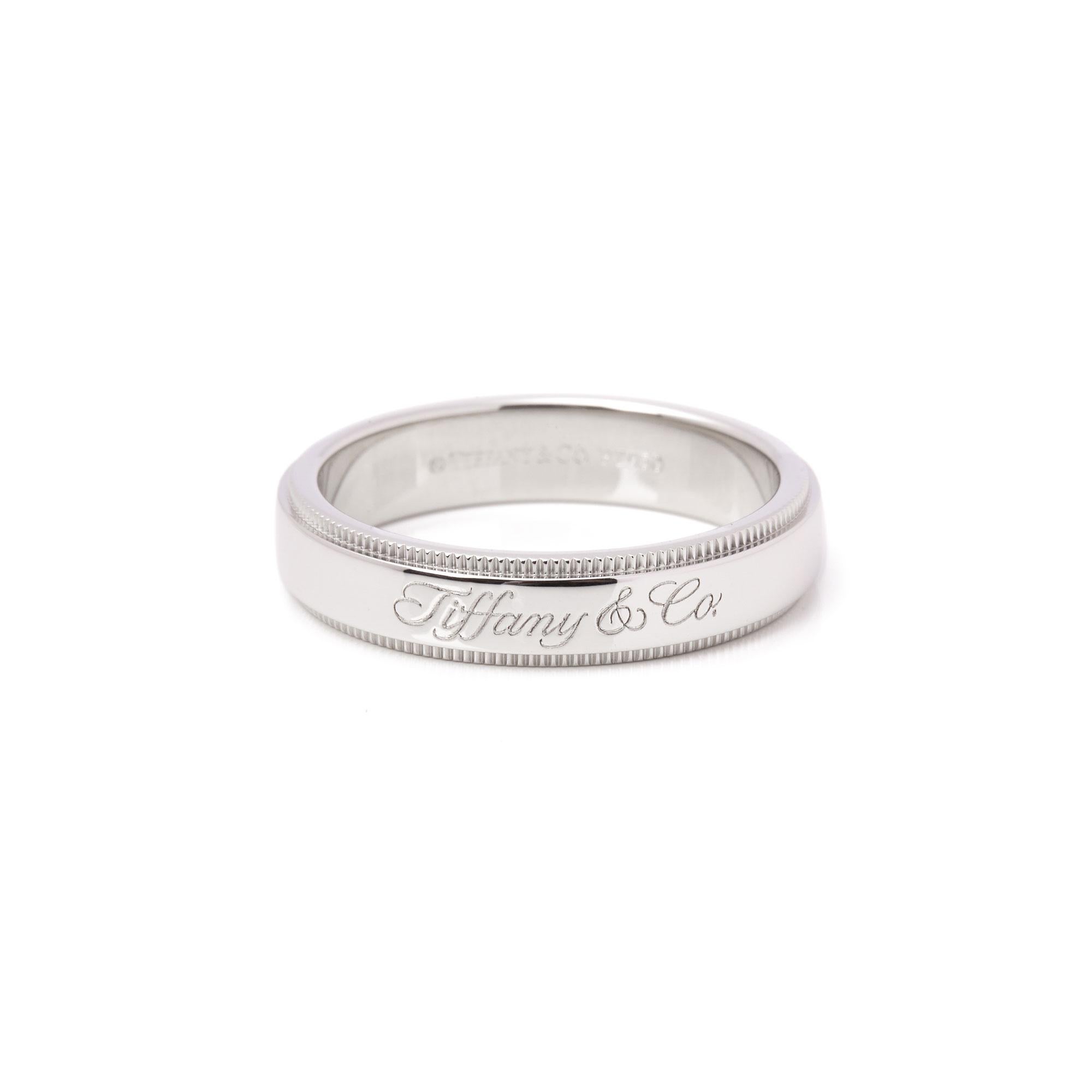 Contemporary Tiffany & Co. Notes Milgrain Platinum Band Ring For Sale