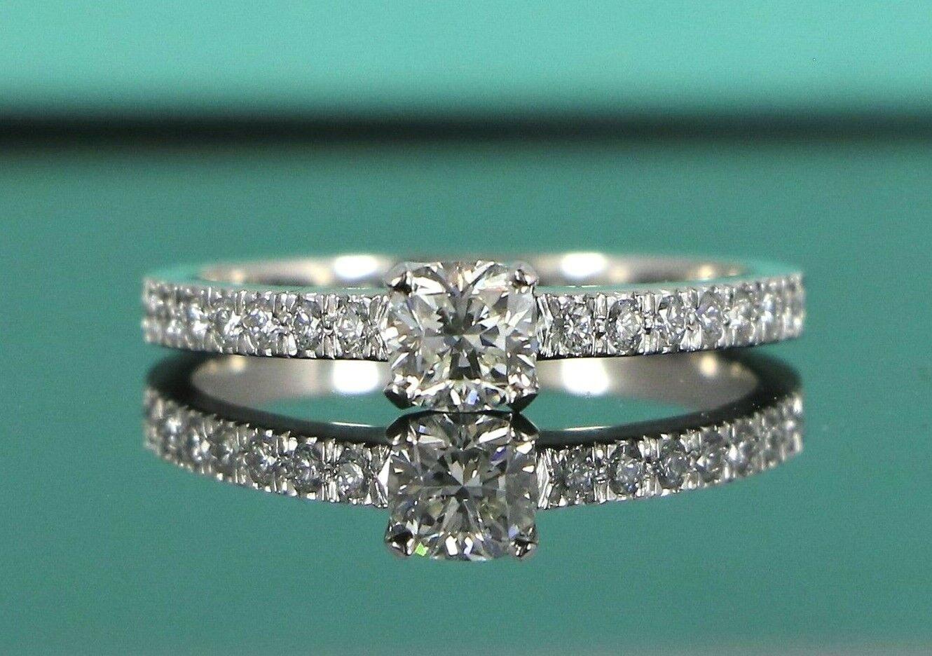 Princess Cut Tiffany & Co Novo 0.47 Cushion Diamond Platinum Engagement Ring For Sale