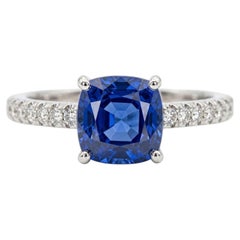 Tiffany & Co. Novo 1.63 Carat Natural Blue Sapphire Diamond Platinum Ring