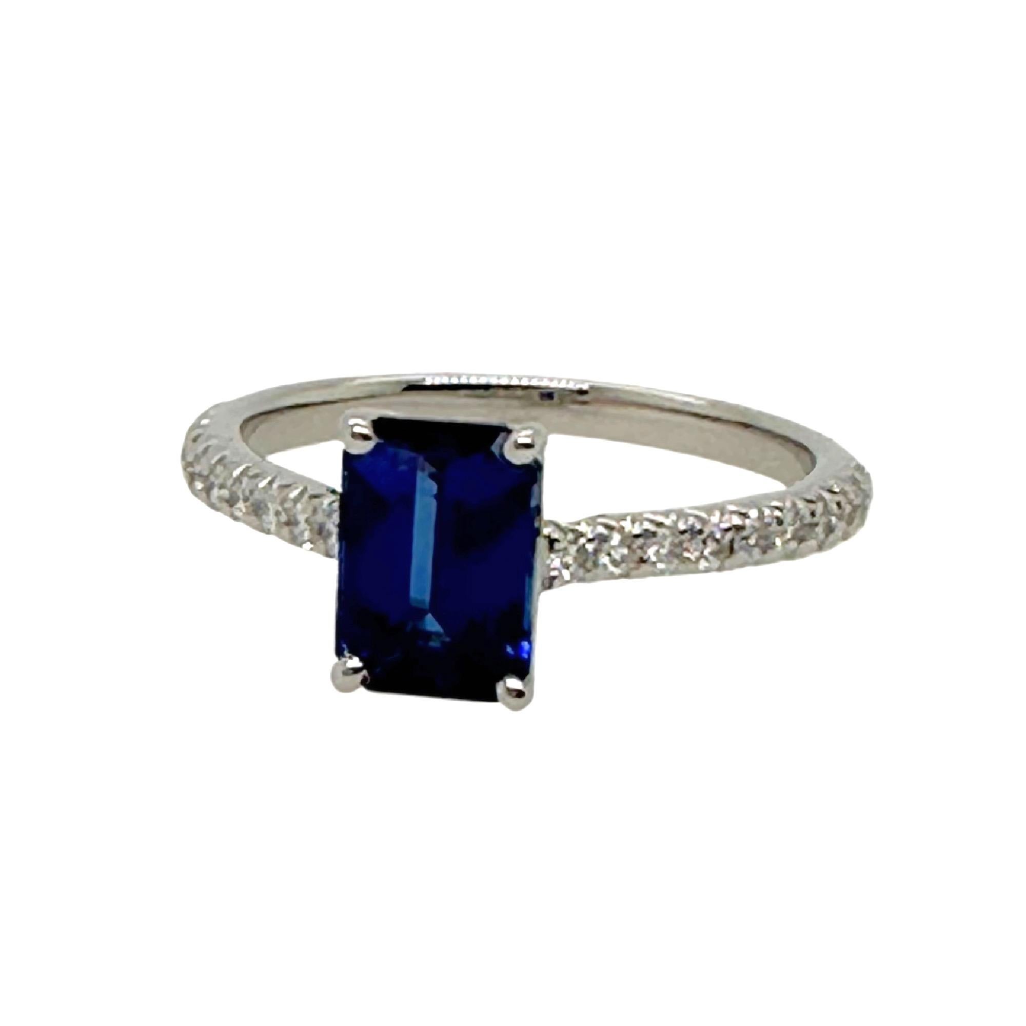 Tiffany & Co NOVO Emerald cut Blue Sapphire Ring with Pave Diamonds in Platinum 3