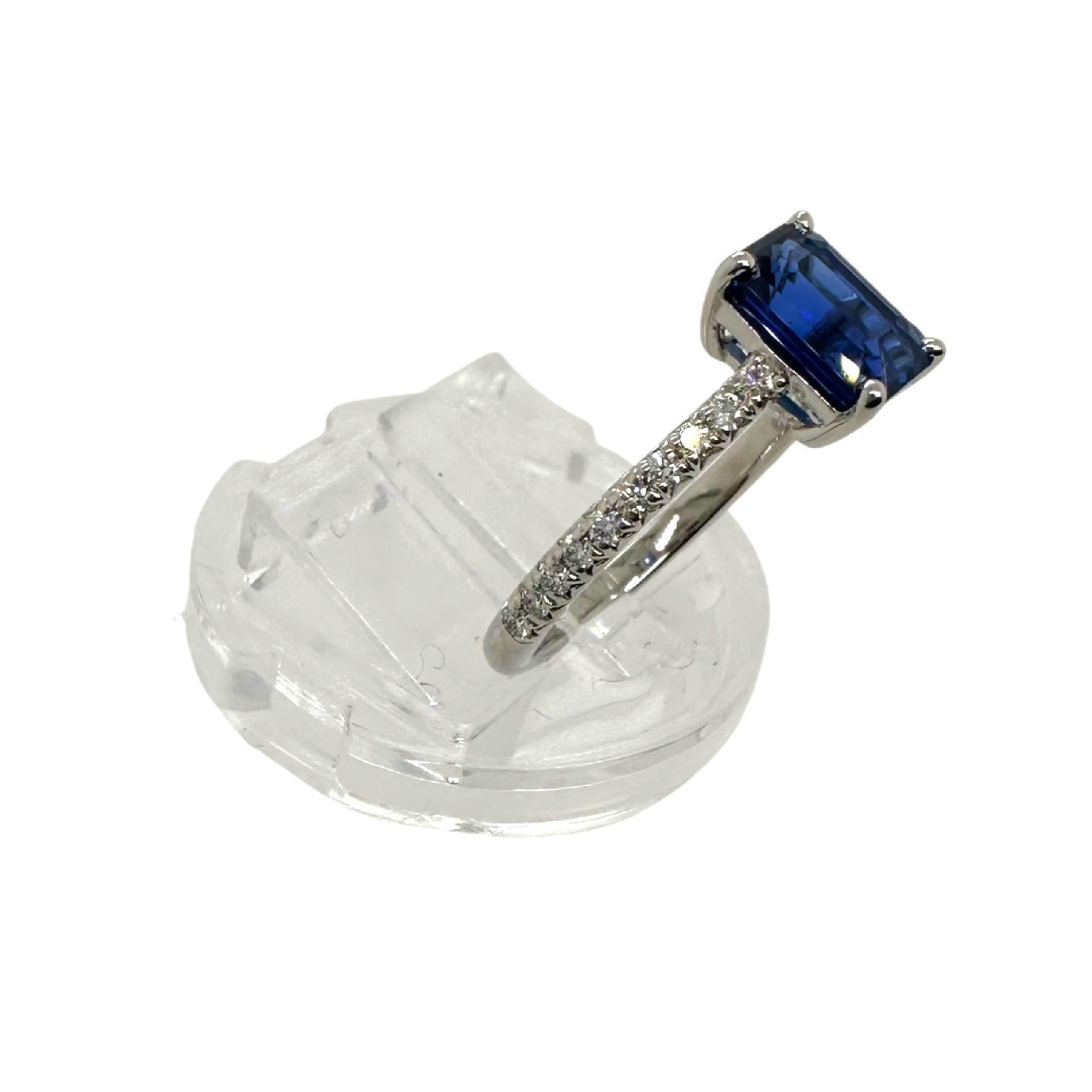 Emerald Cut Tiffany & Co NOVO Emerald cut Blue Sapphire Ring with Pave Diamonds in Platinum