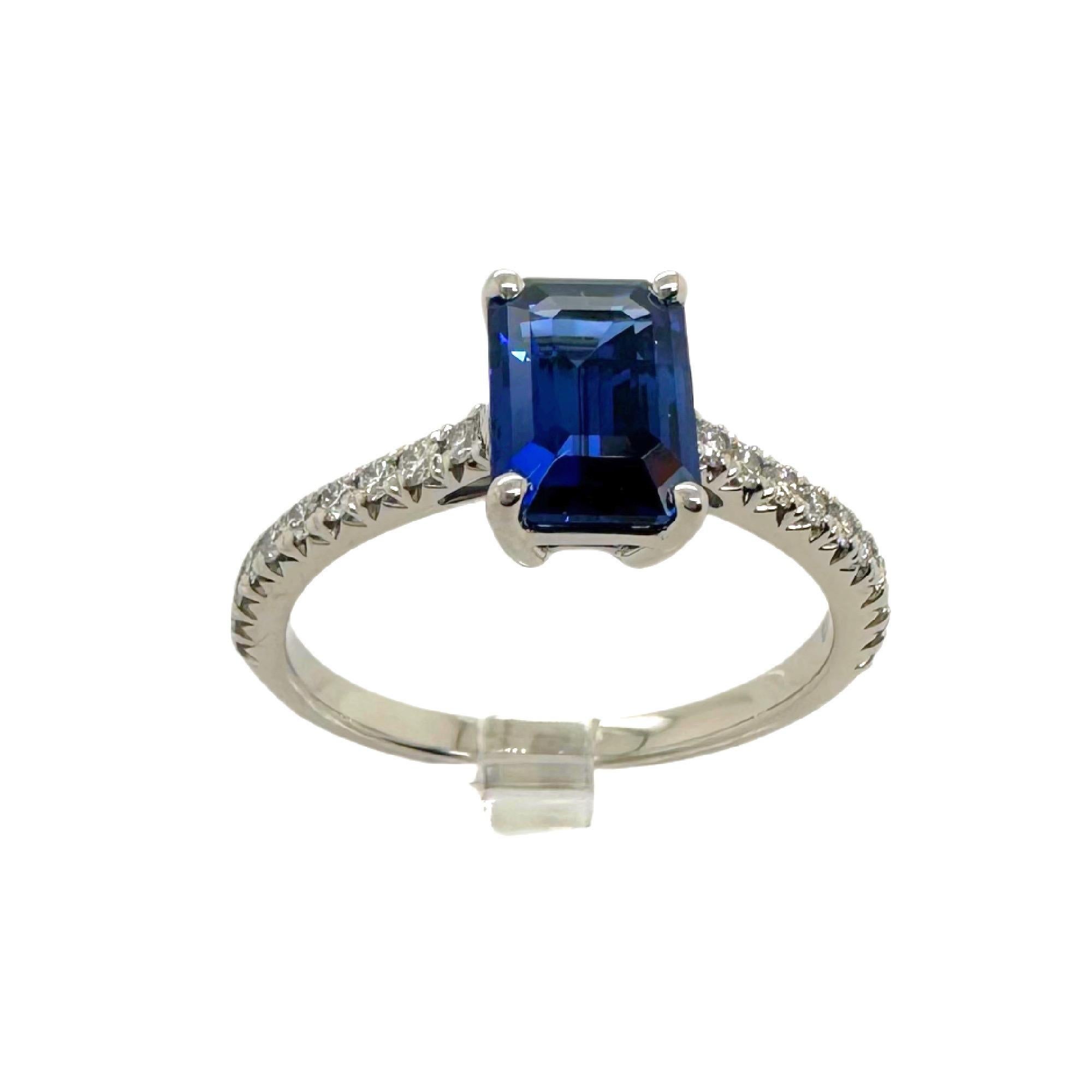 Tiffany & Co NOVO Emerald cut Blue Sapphire Ring with Pave Diamonds in Platinum 1