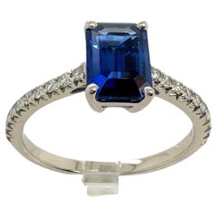 Tiffany & Co NOVO Emerald cut Blue Sapphire Ring with Pave Diamonds in Platinum