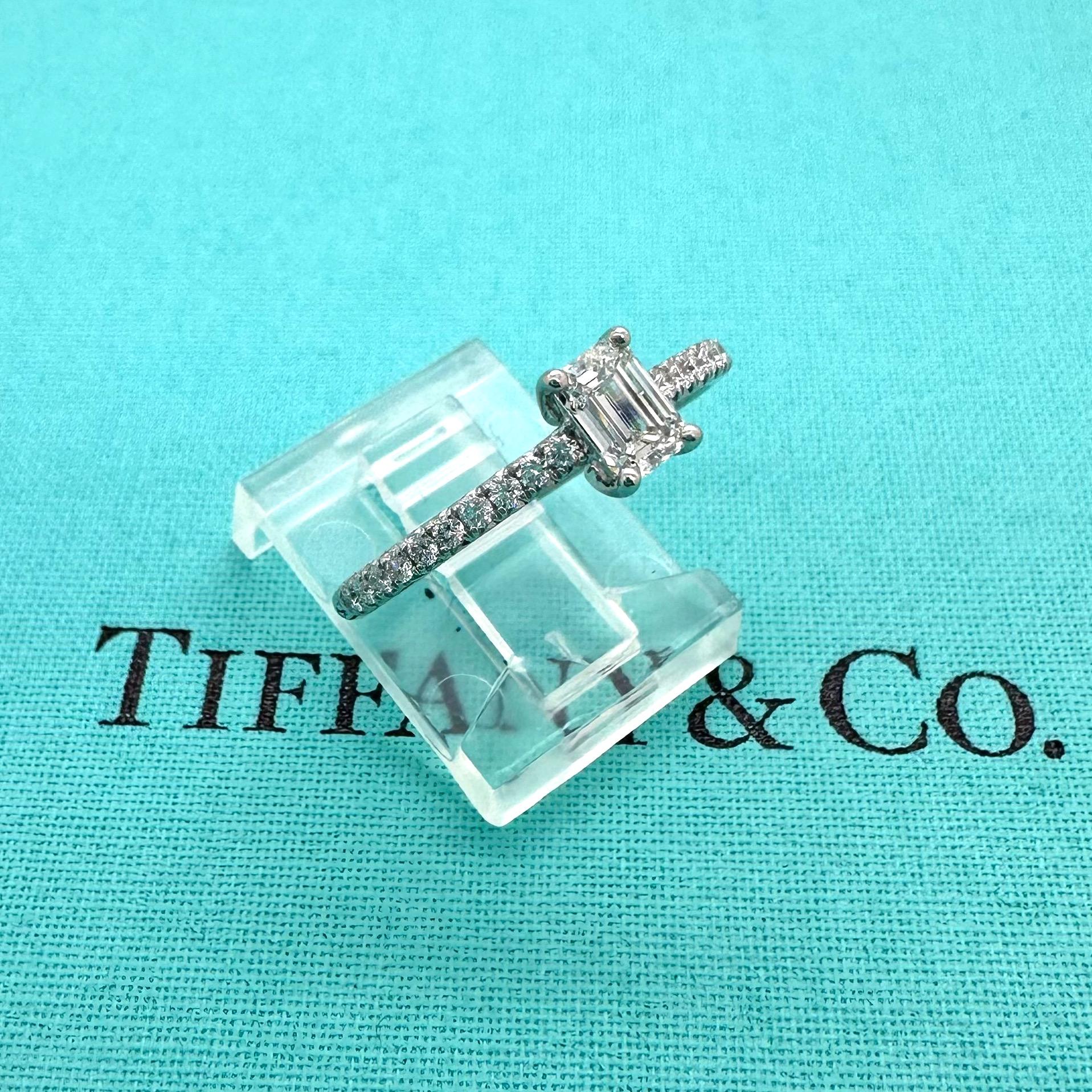 Tiffany & Co NOVO Emerald Diamond RB Diamonds Band 0.61tcw Plat Engagement Ring For Sale 4