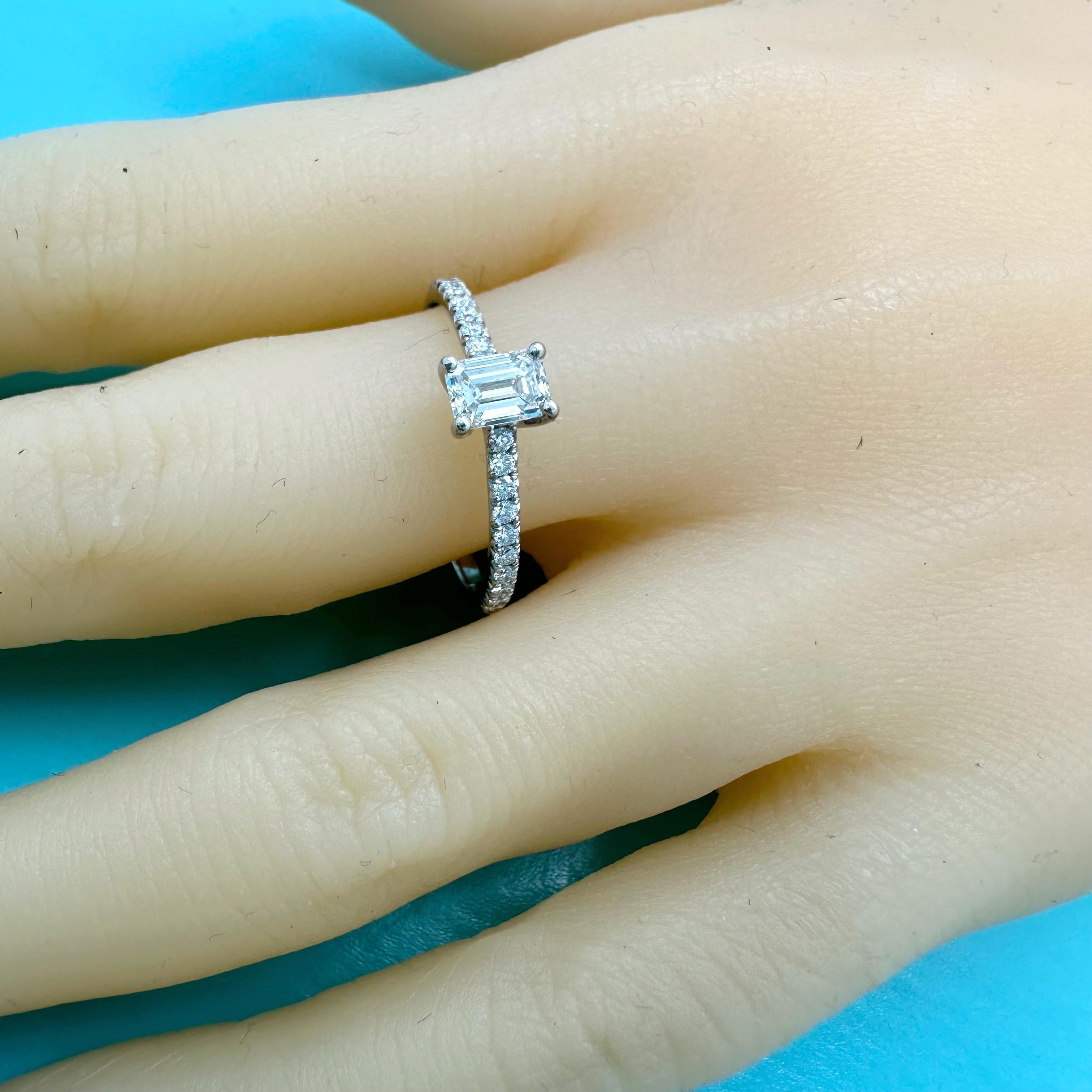 Tiffany & Co NOVO Emerald Diamond RB Diamonds Band 0.61tcw Plat Engagement Ring For Sale 7