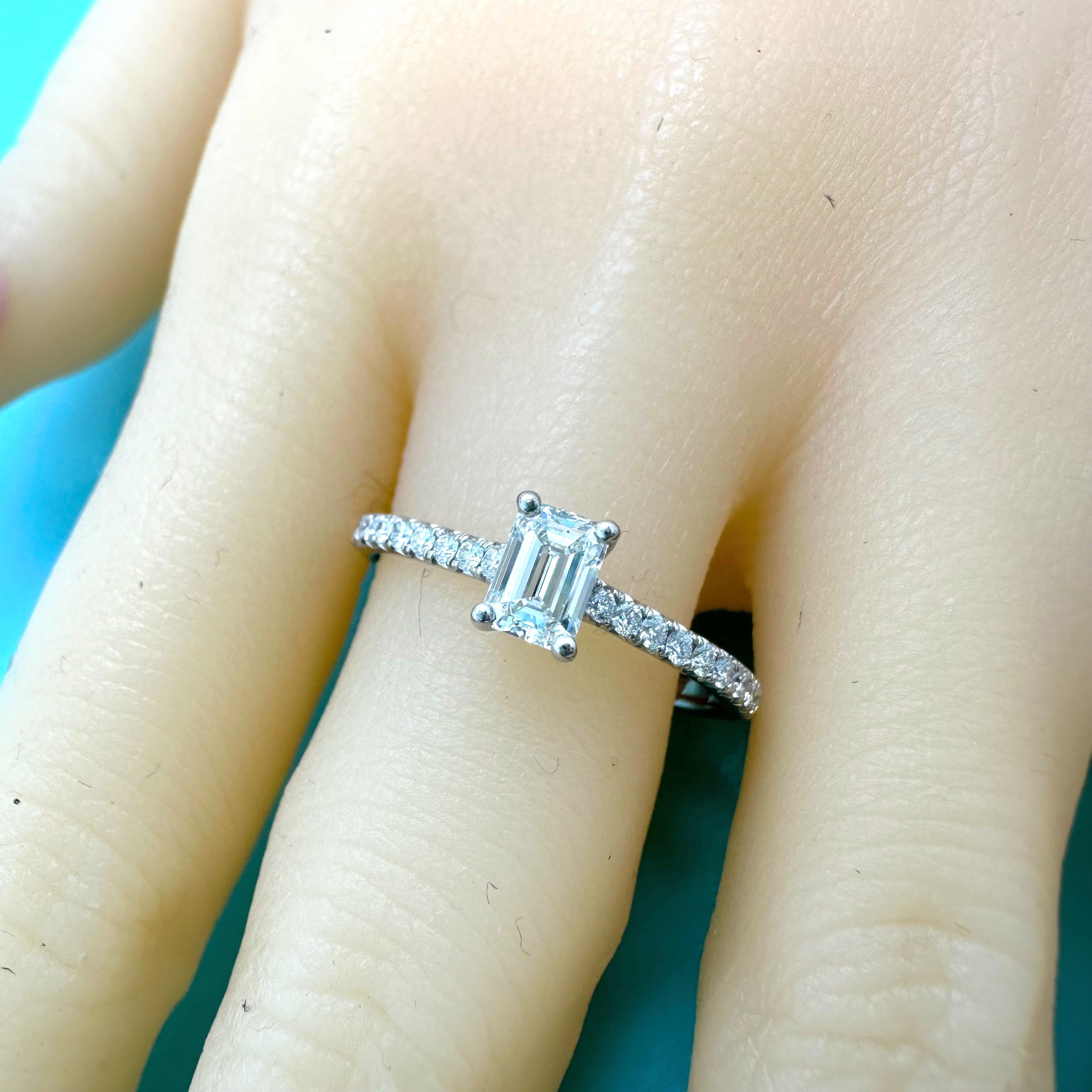 Tiffany & Co NOVO Emerald Diamond RB Diamonds Band 0.61tcw Plat Engagement Ring For Sale 8