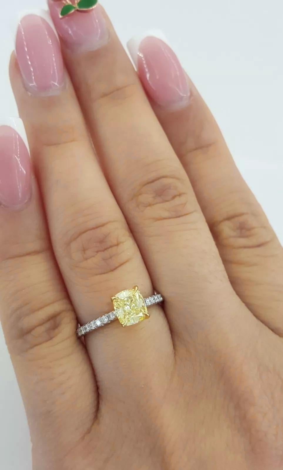 Cushion Cut Tiffany & Co. NOVO Platinum Fancy Intense Yellow Diamond Engagement Ring For Sale