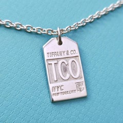 Tiffany & Co. NYC Luggage Tag Charm Sterling Silver Pendant Necklace