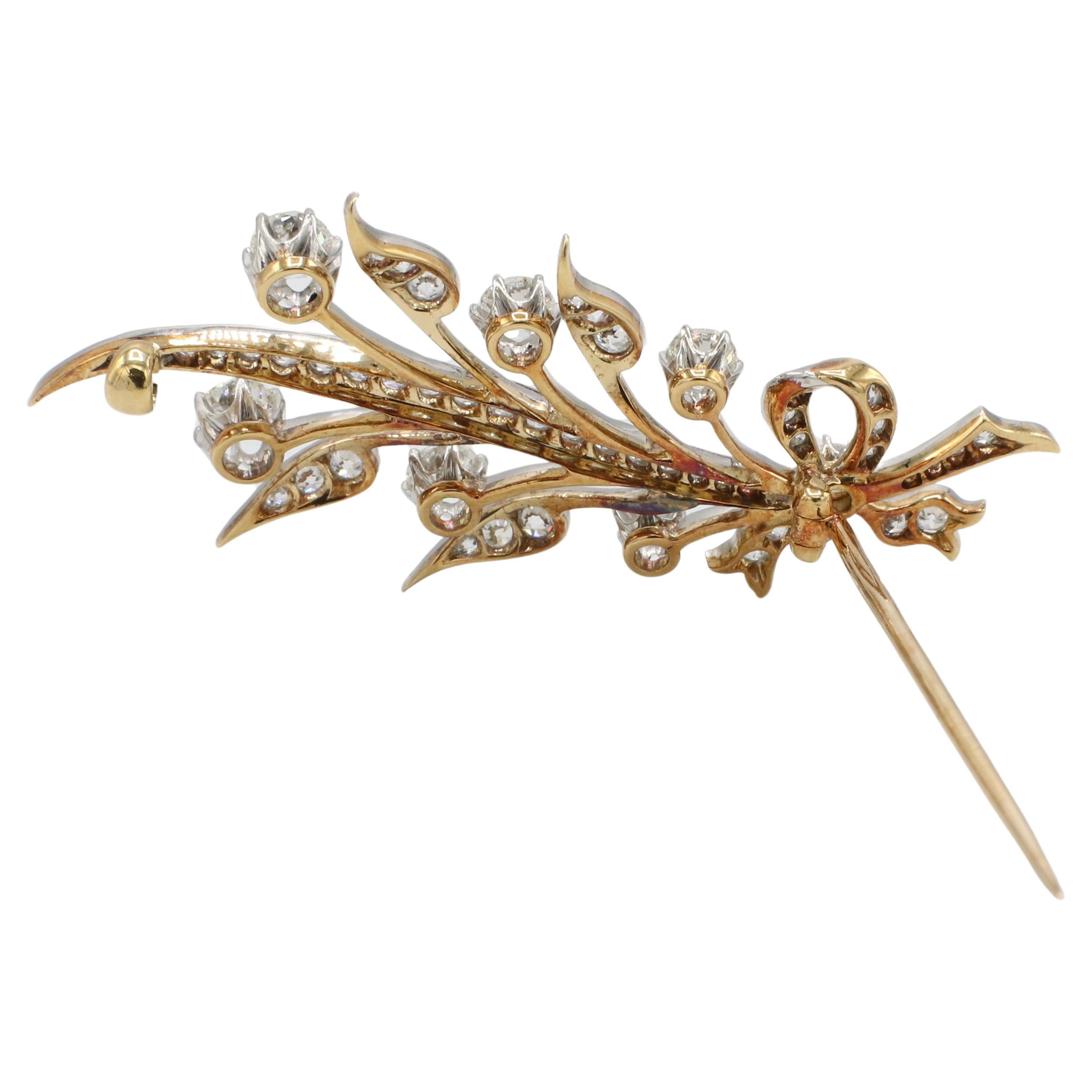 Art Deco Tiffany & Co. Old European Cut Natural Diamond Leaf Brooch Pin Platinum & Gold
