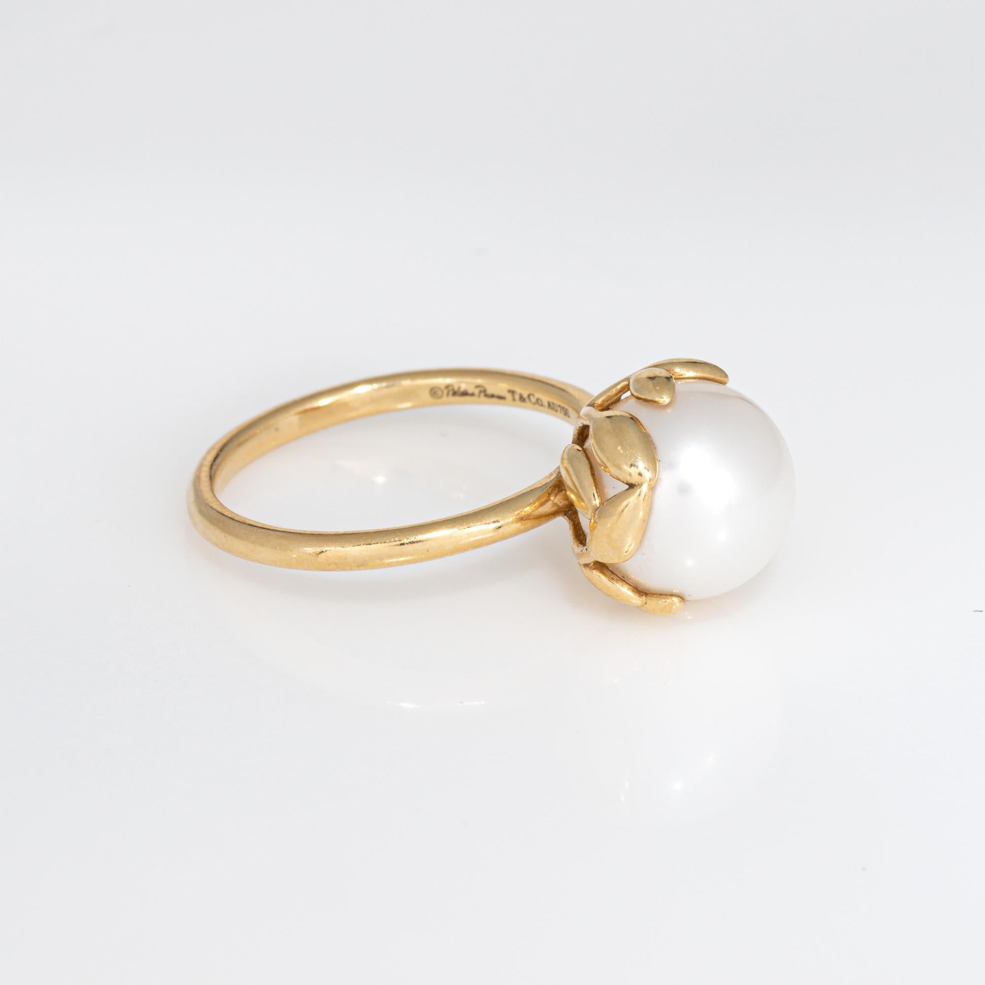Contemporary Tiffany & Co Olive Leaf Pearl Ring Estate Sz 6 18k Yellow Gold Paloma Picasso