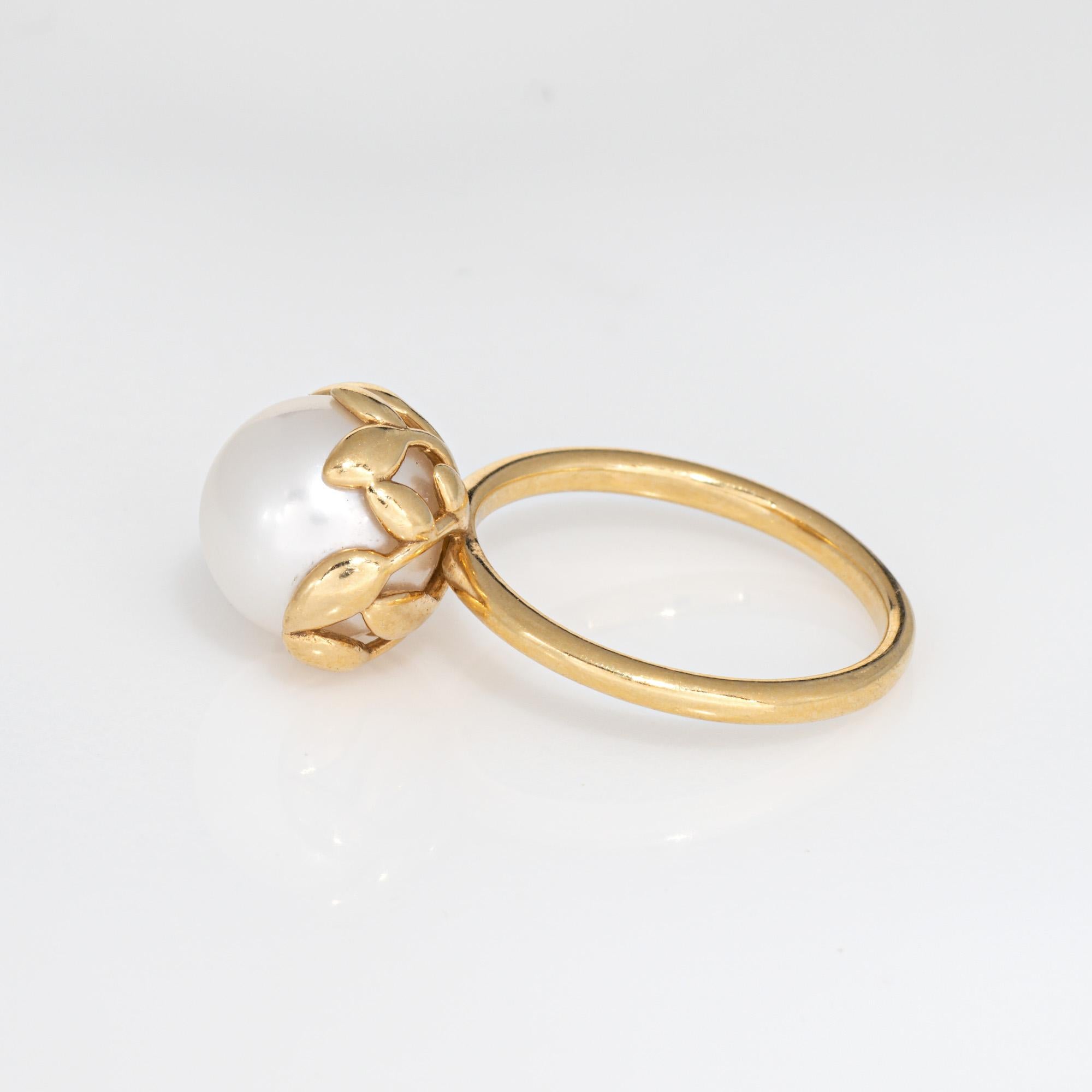 Round Cut Tiffany & Co Olive Leaf Pearl Ring Estate Sz 6 18k Yellow Gold Paloma Picasso
