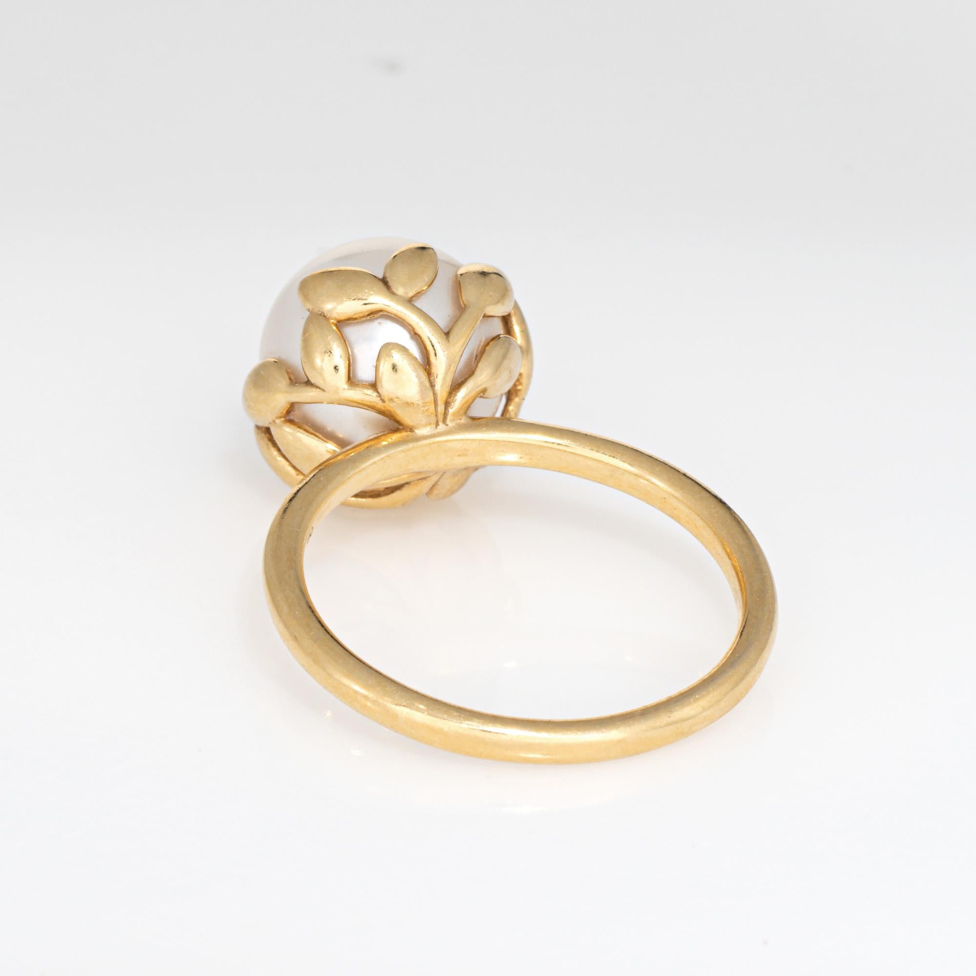 Tiffany & Co Olive Leaf Pearl Ring Estate Sz 6 18k Yellow Gold Paloma Picasso In Good Condition In Torrance, CA