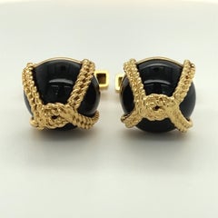 Manschettenknöpfe von Tiffany & Co aus Onyx und 14K Gelbgold