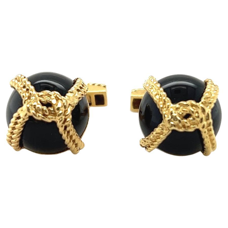 Tiffany & Co Onyx & 14k Yellow Gold Cufflinks For Sale