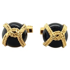 Vintage Tiffany & Co Onyx & 14k Yellow Gold Cufflinks