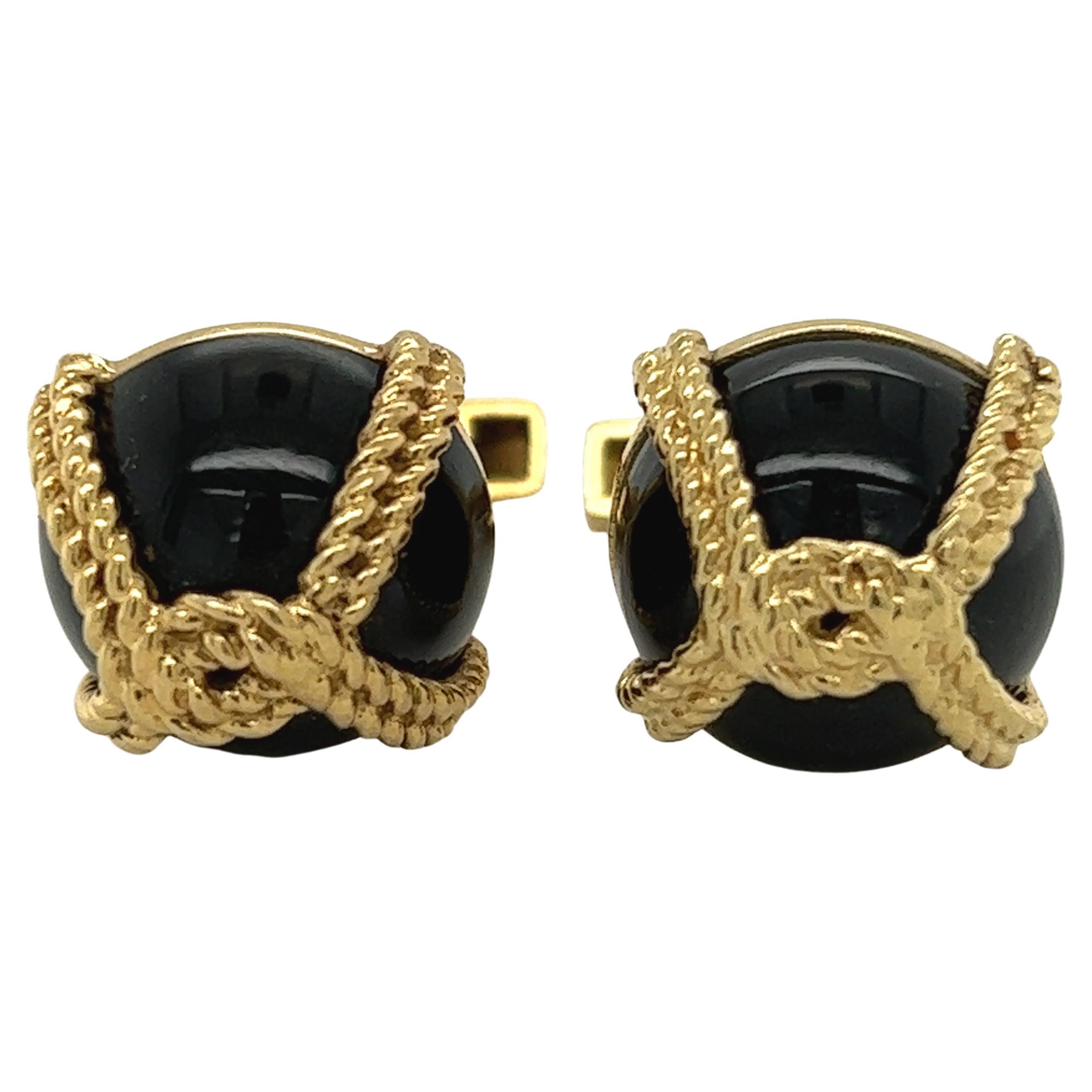 Tiffany & Co Onyx & 14k Yellow Gold Cufflinks
