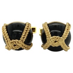 Vintage Tiffany & Co Onyx & 14k Yellow Gold Cufflinks