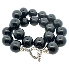 Vintage Tiffany & Co Onyx Beads Toggle Necklace 16" 16 mm Sterling Silver Estate